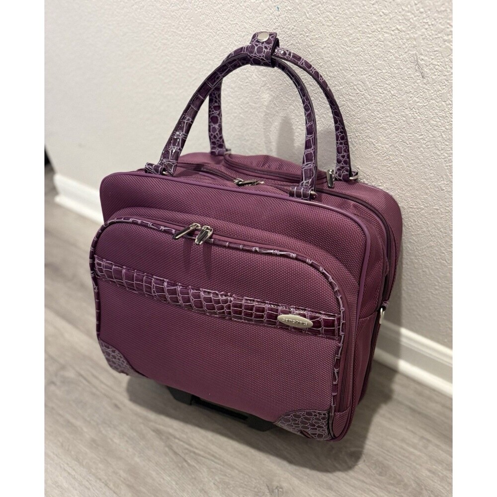 Samsonite Purple Cloth W/ Crackled Leather Rolling Laptop Carry-On & Extra Space